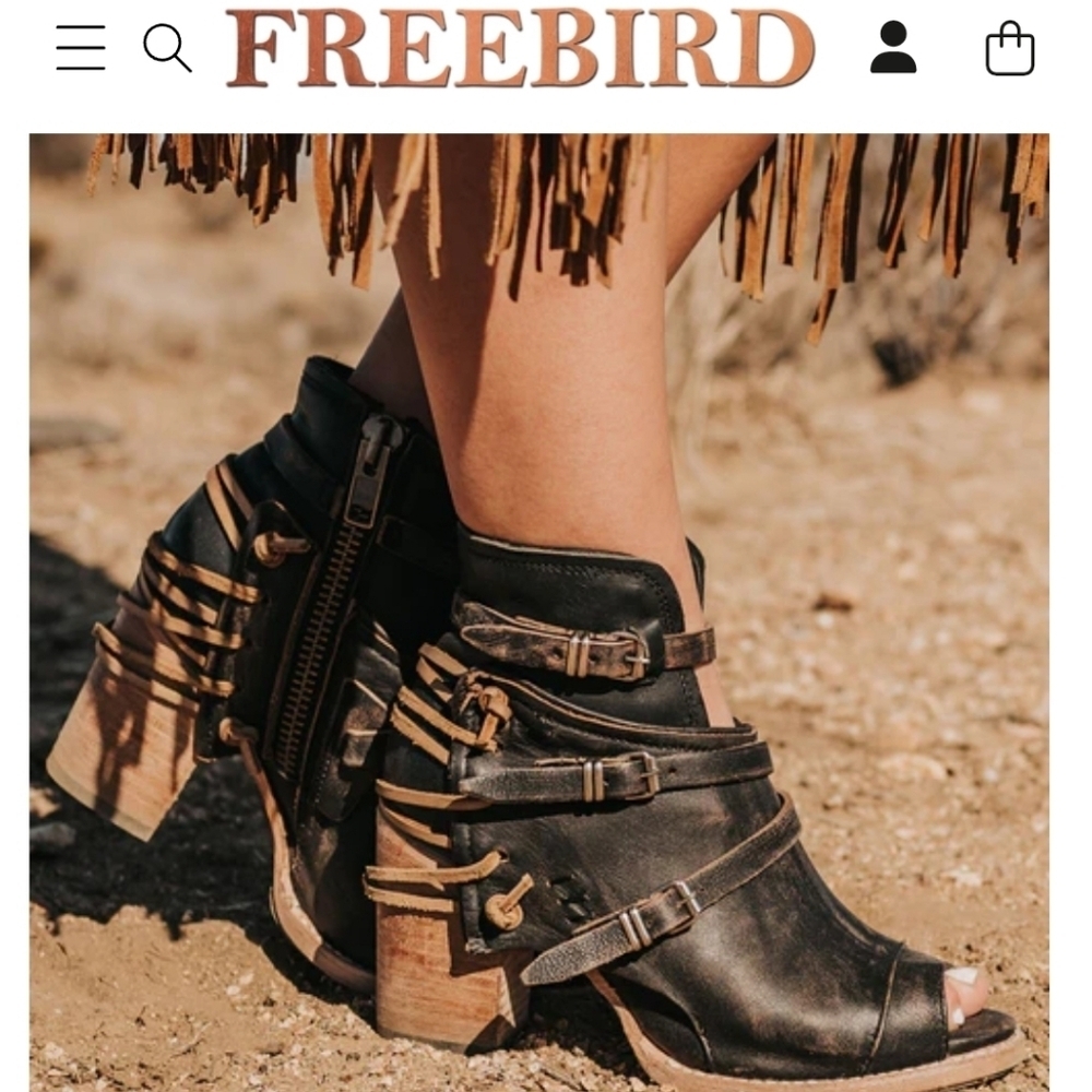 NIB Freebird CARTERR Black Brown Open Toe Distressed Boot Bootie Sz9 Fits 8 8.5